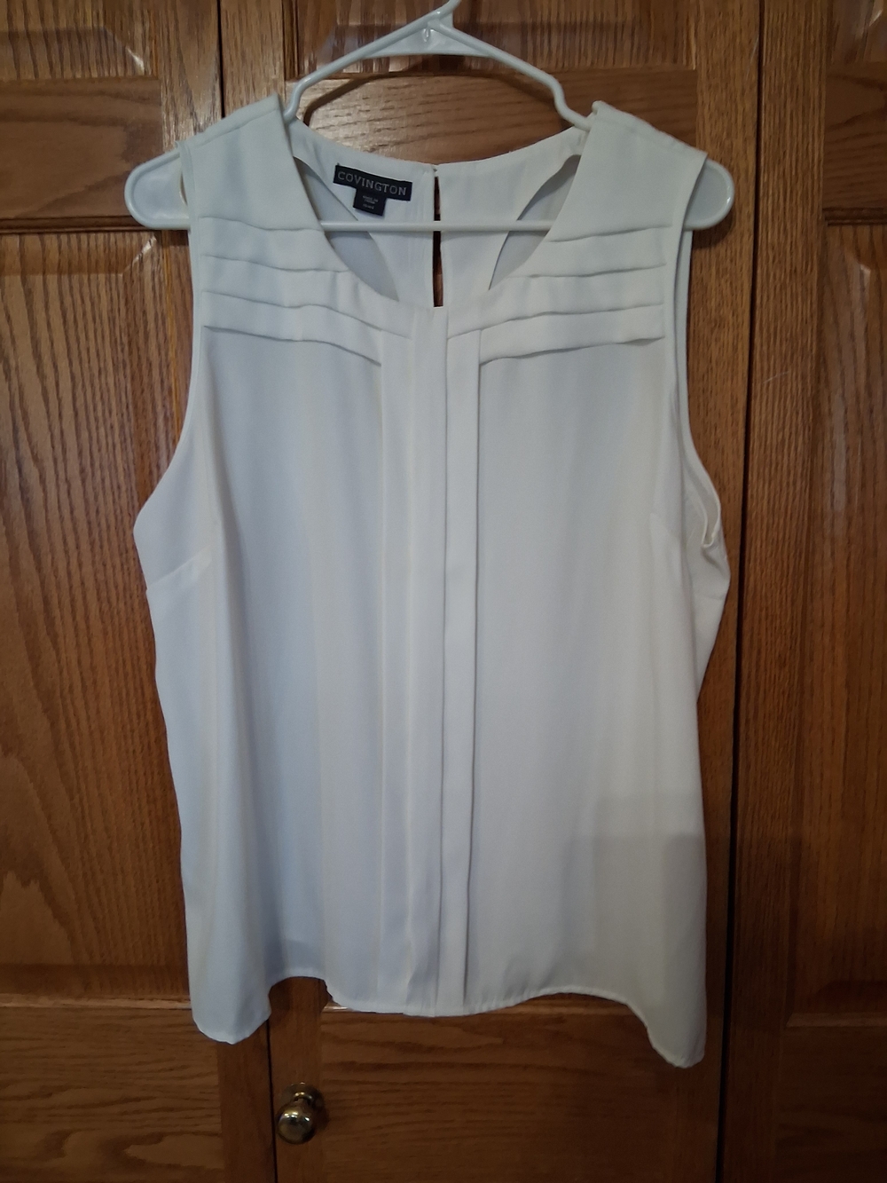 Covington Ivory Sleeveless Pleated Yoke Blouse